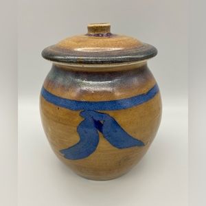 Progressive Pottery Brown Tan Ceramic Storage Jar with Lid